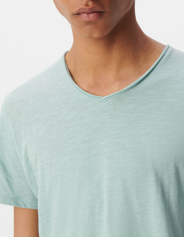 T-shirt L'Essentiel bleu gris coton bio col V Homme-4