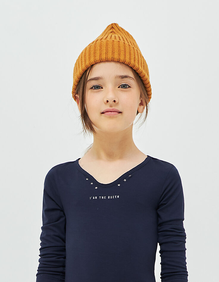 Tee-shirt tunisien navy couronne relief dos fille-1