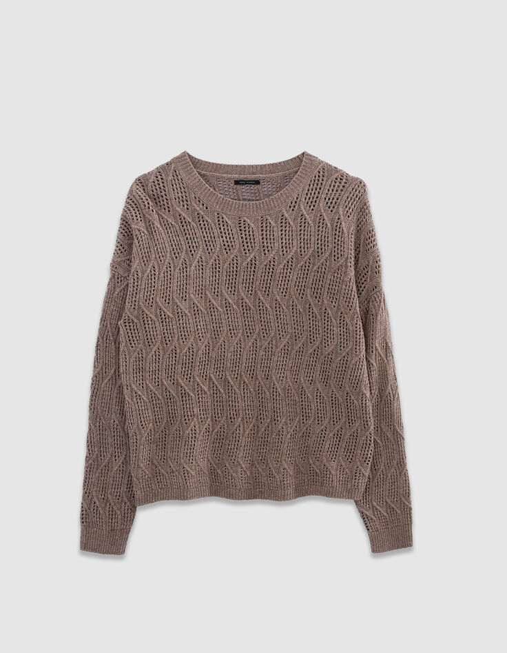 Jersey beige punto fantasía calado mujer-5 Jersey beige punto fantasía calado mujer-5
