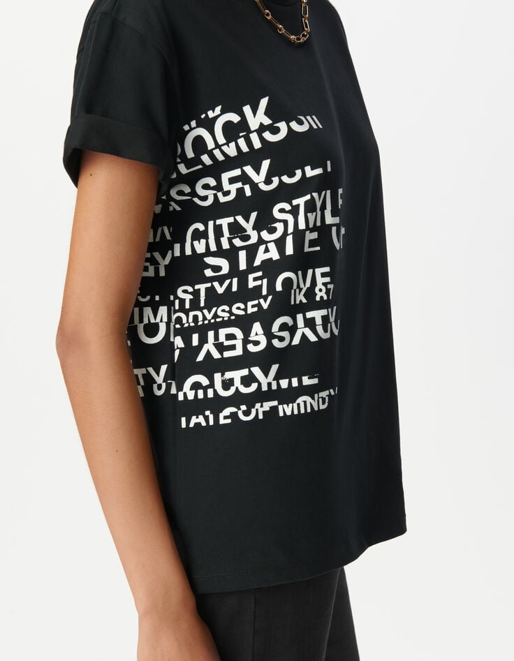 Black crew neck T-shirt with slogan image-4 Black crew neck T-shirt with slogan image-4