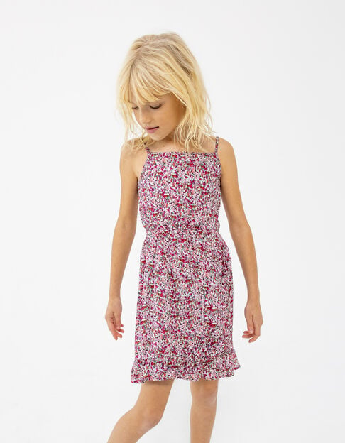 Girls’ fuchsia floral print strappy dress