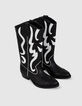 Women&rsquo;s black & white leather cowboy boots, Western seams-6