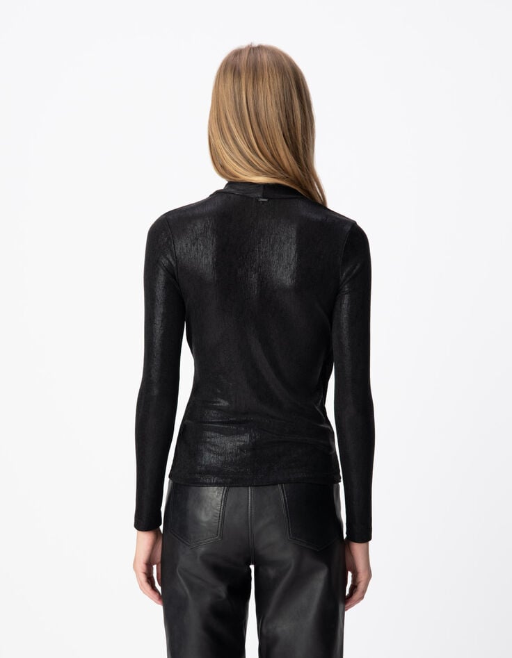 Women’s black lamé wrapover T-shirt-3 Women’s black lamé wrapover T-shirt-3
