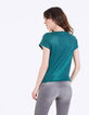 Camiseta cuello de pico azul de lino foil mujer-3