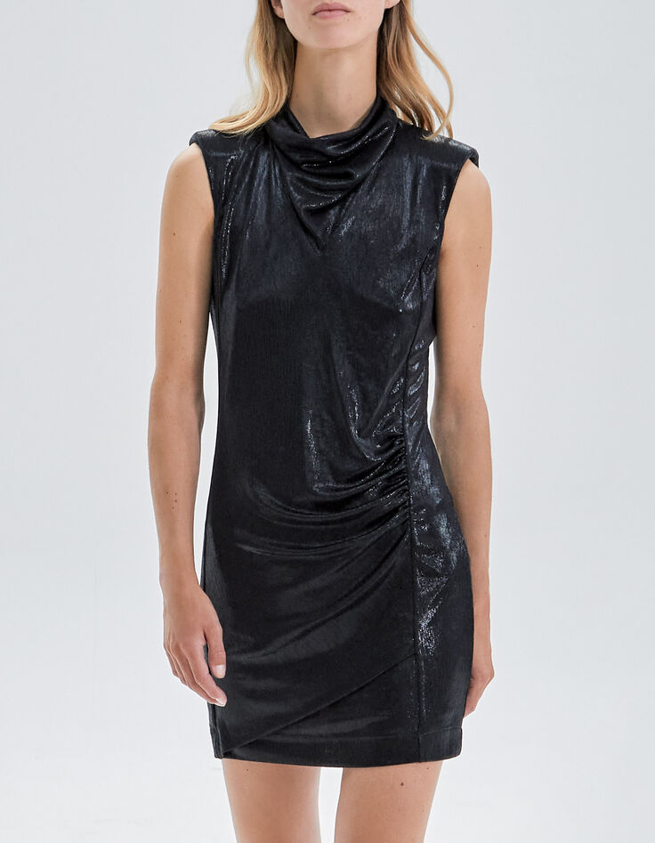 Pure Edition-Women’s black short draped dress-3