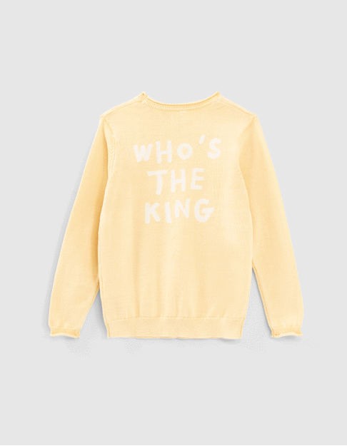Pull jaune tricot message jacquard au dos garçon