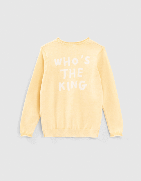 Boys’ yellow knit sweater with jacquard slogan on back
