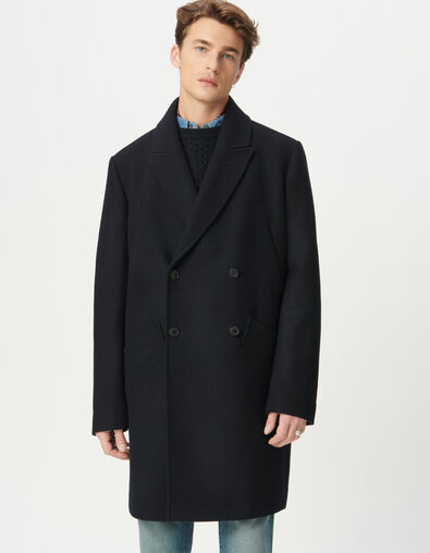 Blauer Herrenmantel halblang &uuml;berkreuzt Knopfleiste - IKKS