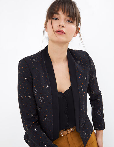 I.Code black star and heart print suit jacket