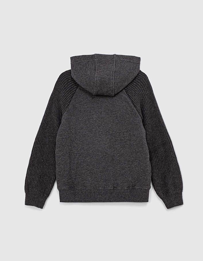 Boys’ charcoal grey marl cardigan with knit sleeves - IKKS