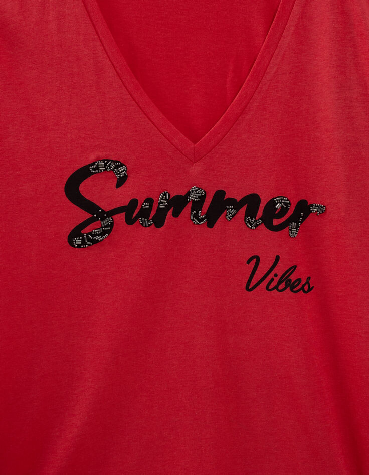 Rood T-shirt V-hals tekst-6