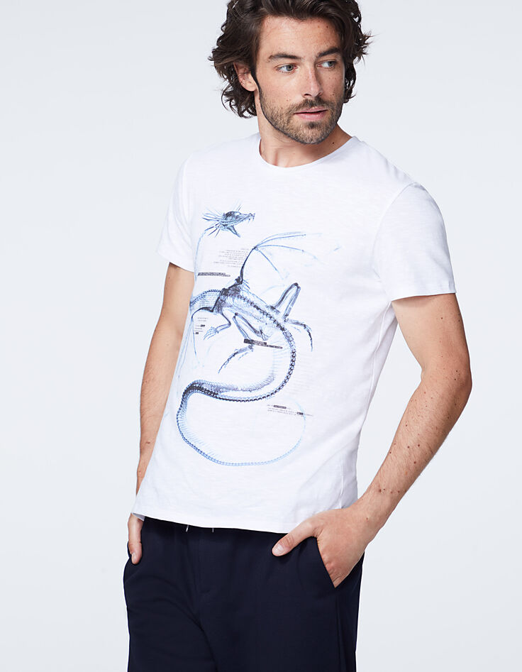 Men's white skeleton-dragon graphic T-shirt-2