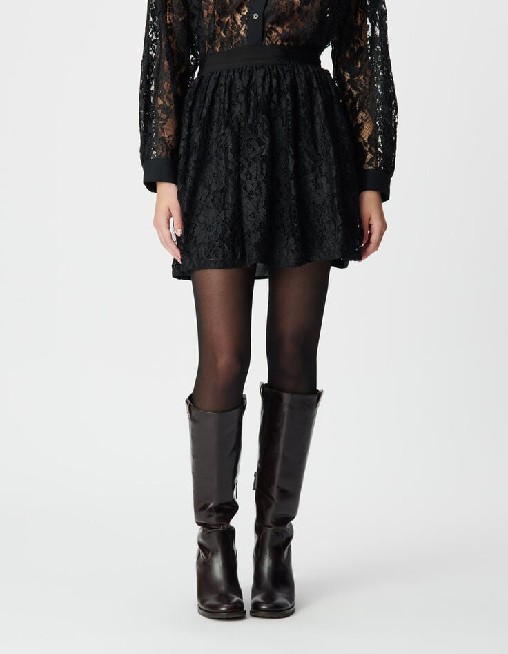 Jupe courte noire tout dentelle Femme-4