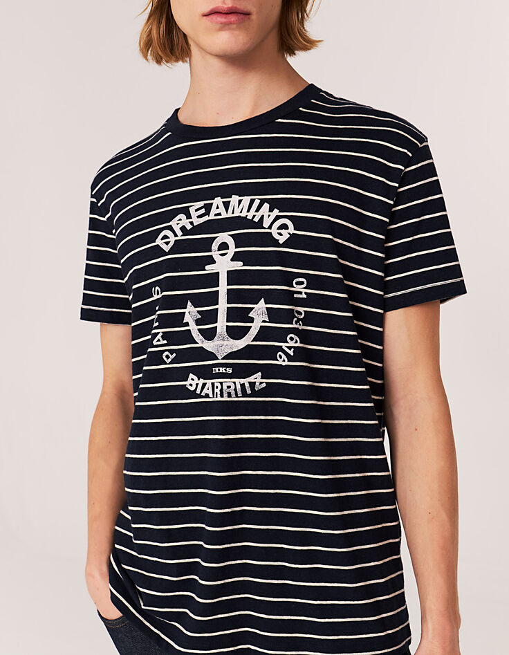 Marine T-shirt wit strepen met anker gemengd linnen Heren-1
