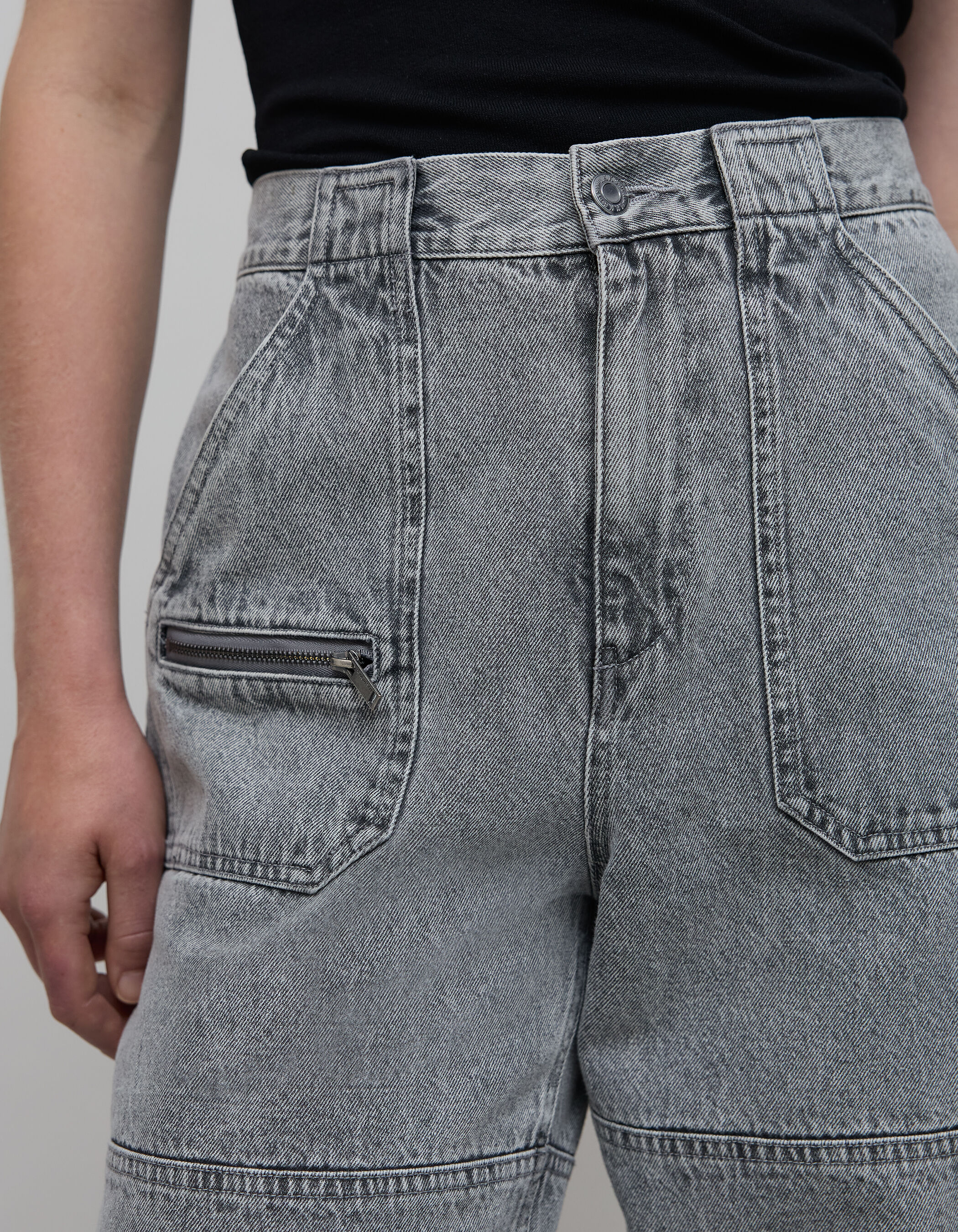 Women s high waisted grey straight jeans with pocket zip IKKS
