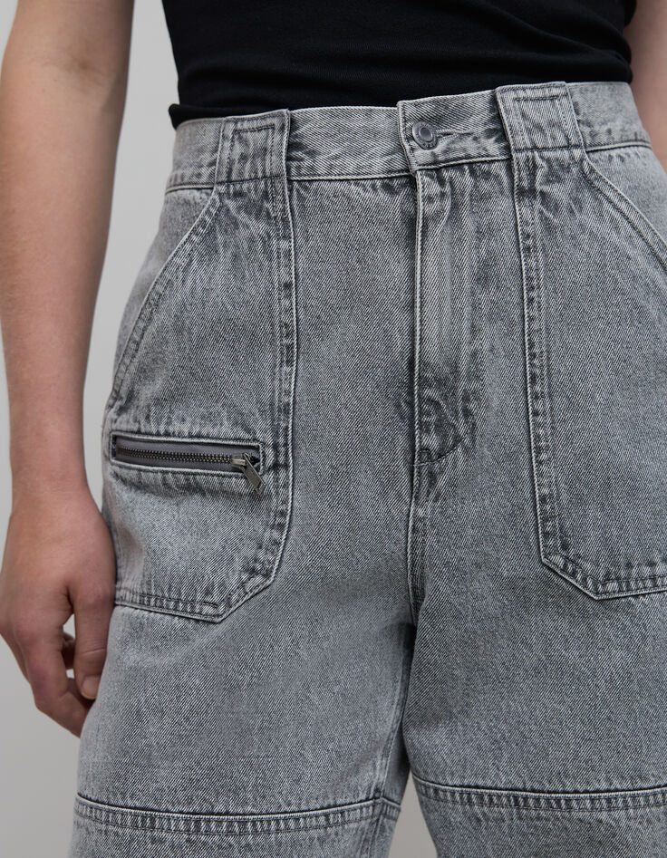 Vaqueros rectos grises de talle alto cremallera -4