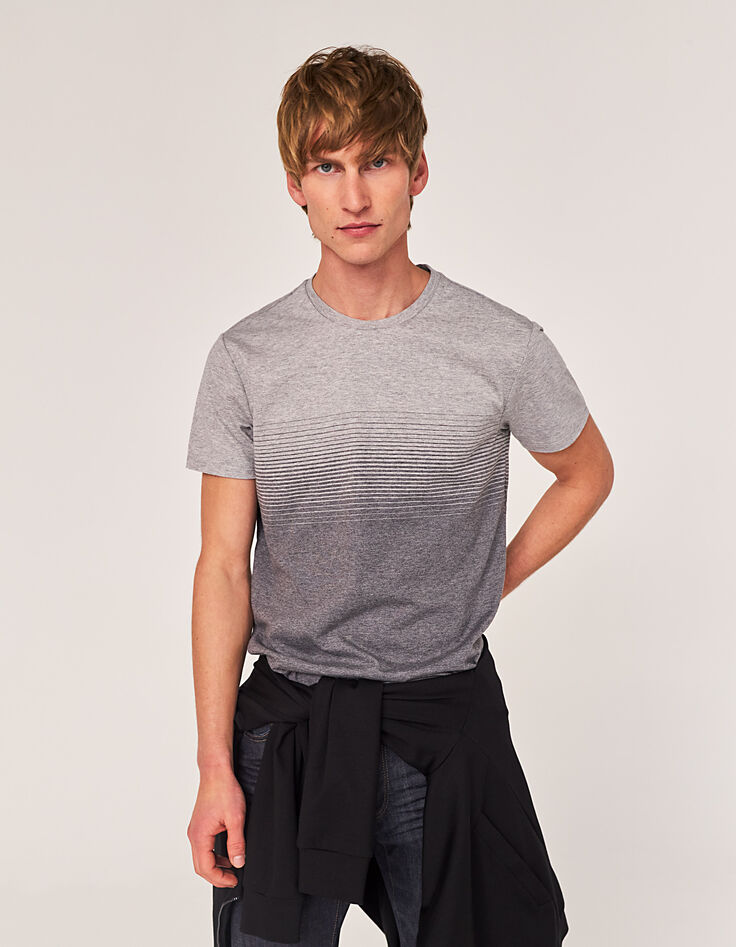 Tee-shirt gris moyen à rayures effet deep dye DRY FAST Homme-2