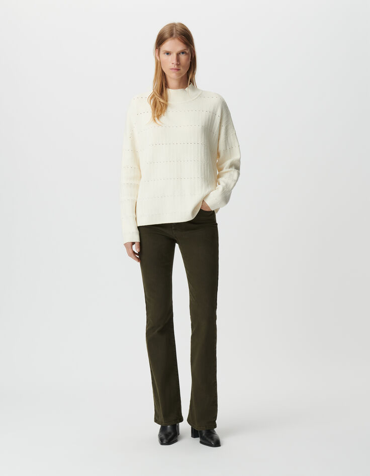 Weißer Damen-Pullover mit Lochmuster-1