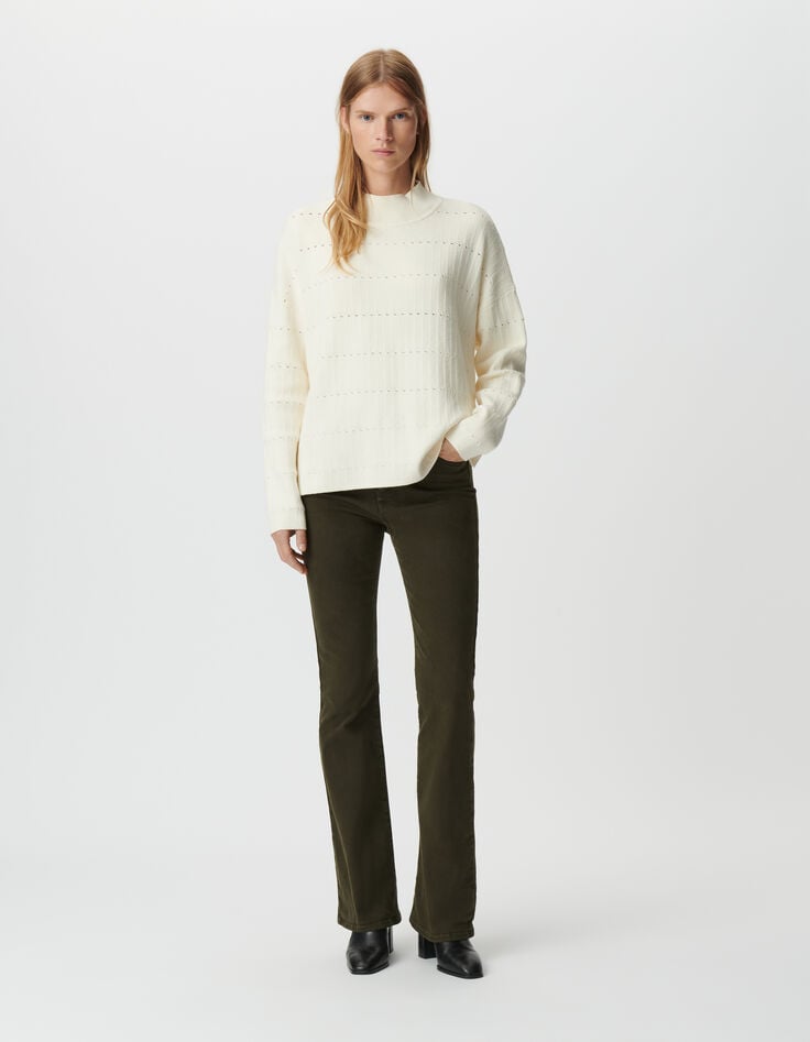 Weißer Damen-Pullover mit Lochmuster-1 Weißer Damen-Pullover mit Lochmuster-1