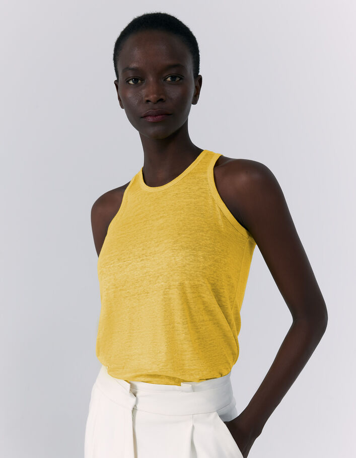 Camiseta tirantes amarilla punto lino foil a juego mujer - IKKS