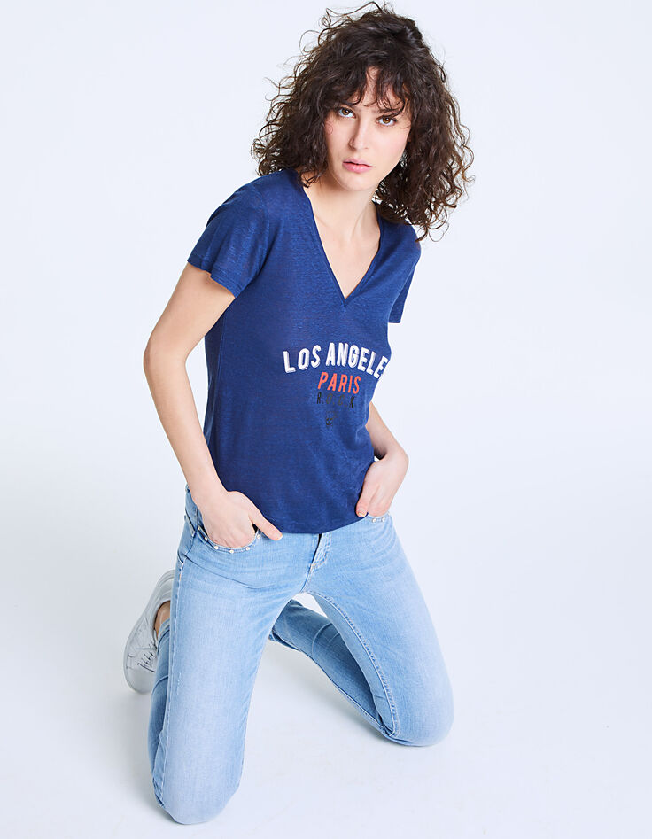 Tee-shirt en lin visuel "Los Angeles Paris" femme-1 Tee-shirt en lin visuel "Los Angeles Paris" femme-1