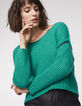 Pull cropped vert en laine mousseuse femme-1