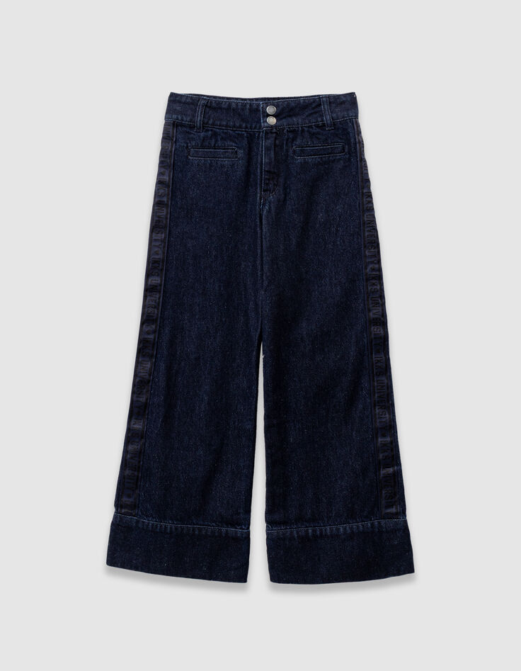 Jean large bleu larges bandes côtés fille-1 Jean large bleu larges bandes côtés fille-1