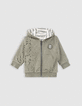Cardigan réversible kaki éponge et rayures bébé garçon-1