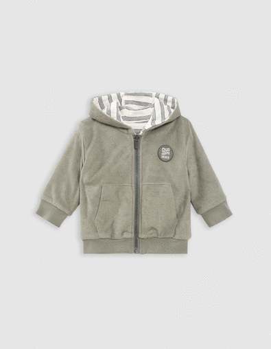 Cardigan réversible kaki éponge et rayures bébé garçon - IKKS