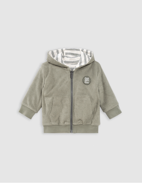 Cardigan réversible kaki éponge et rayures bébé garçon - IKKS