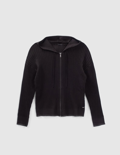 Cardigan noir tricot ajouré fantaisie Femme - IKKS