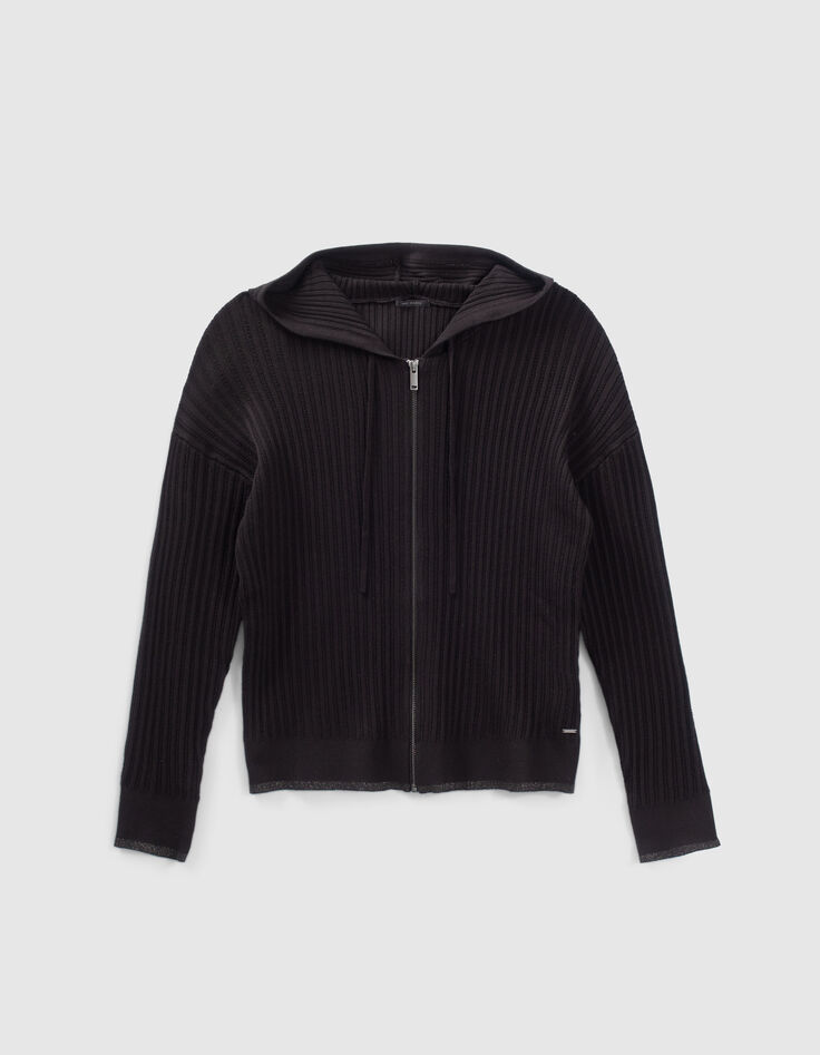 Cardigan noir tricot ajouré fantaisie Femme-1 Cardigan noir tricot ajouré fantaisie Femme-1