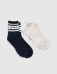 Socken in Grau und Marineblau gerippt-3