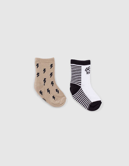 Rocker-Socken für Babyjungen in Grau, Weiß und Beige 