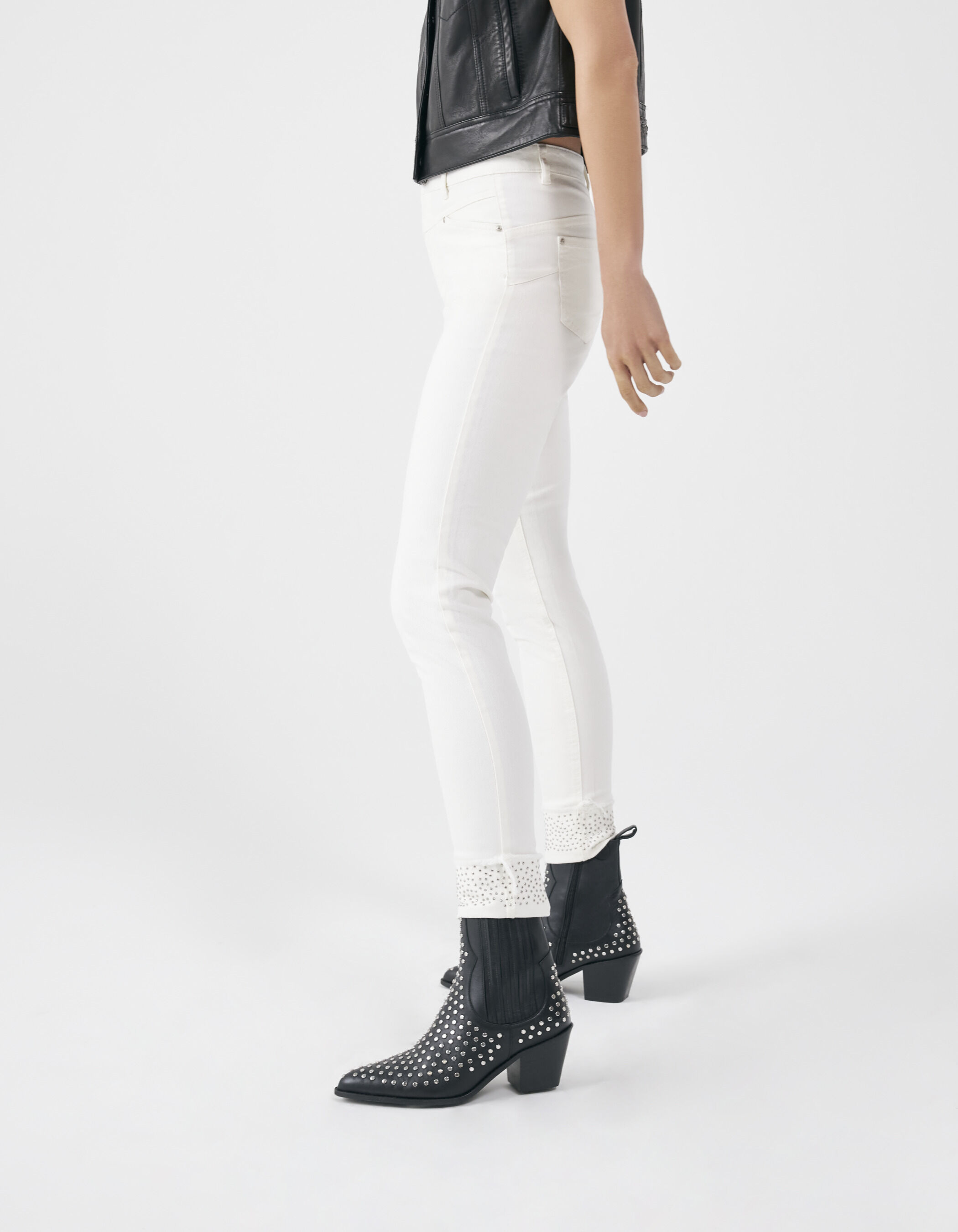 Jean slim taille outlet haute blanc