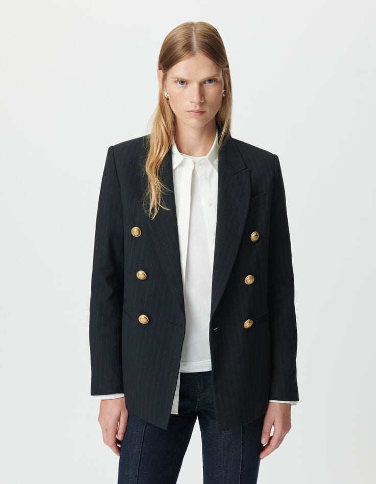 Marineblauwe blazer large fit pinstripes Dames-2 Marineblauwe blazer large fit pinstripes Dames-2