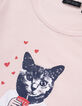 Camiseta rosa algodón gato marinera niña-3