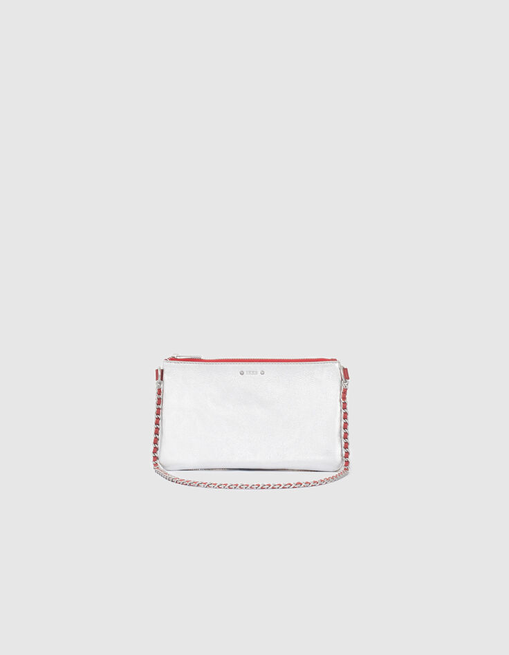 La pochette 111 en cuir de vachette argent et pony femme-1