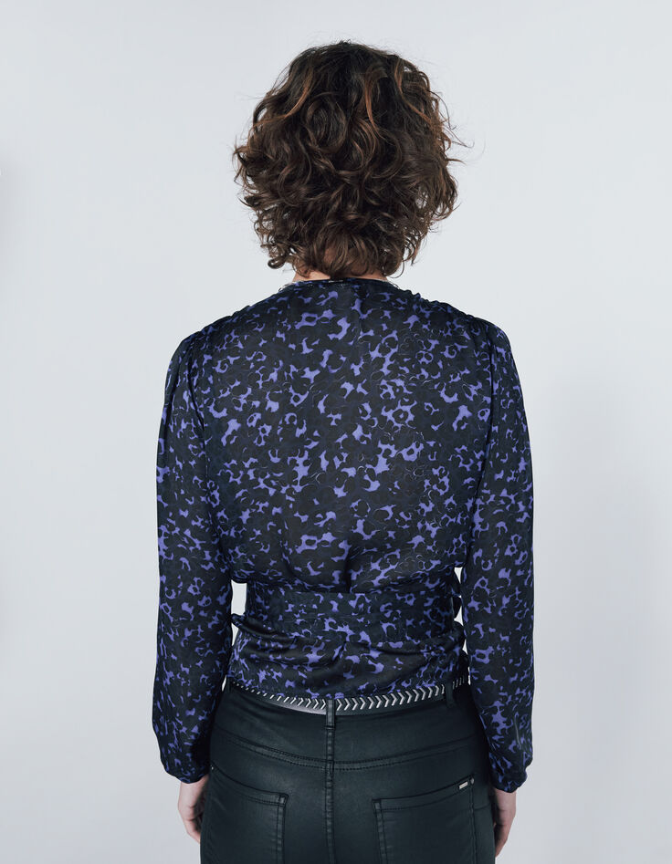 Women’s black/blue leopard print recycled wrap blouse-2
