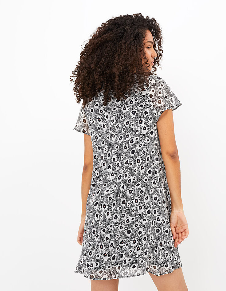 I.Code off-white black flower print dress-4