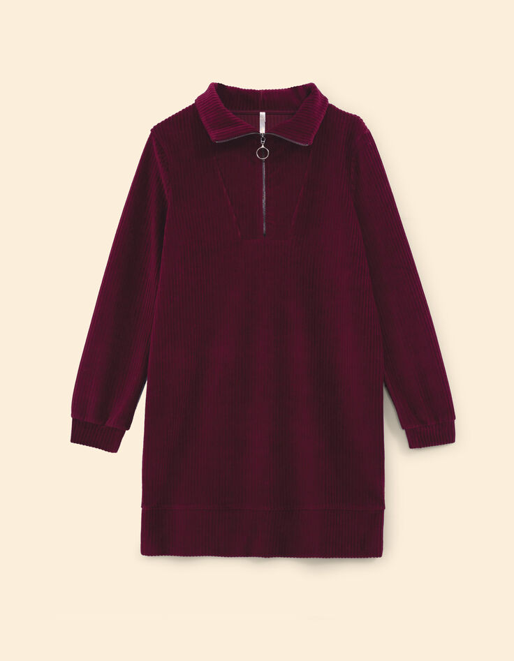 Robe zipp&eacute;e bordeaux maille velours c&ocirc;tel&eacute;e I.Code-7