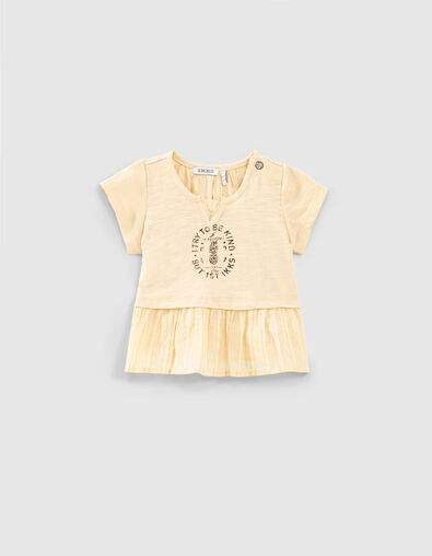 Baby girls’ wheat yellow mixed fabric slogan T-shirt - IKKS