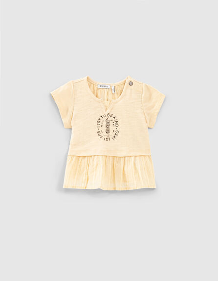 T-shirt jaune blé bi matière à message bébé fille