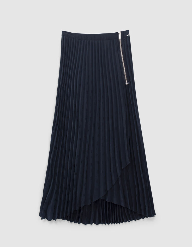 Women’s navy skull motif jacquard pleated skirt-1 Women’s navy skull motif jacquard pleated skirt-1