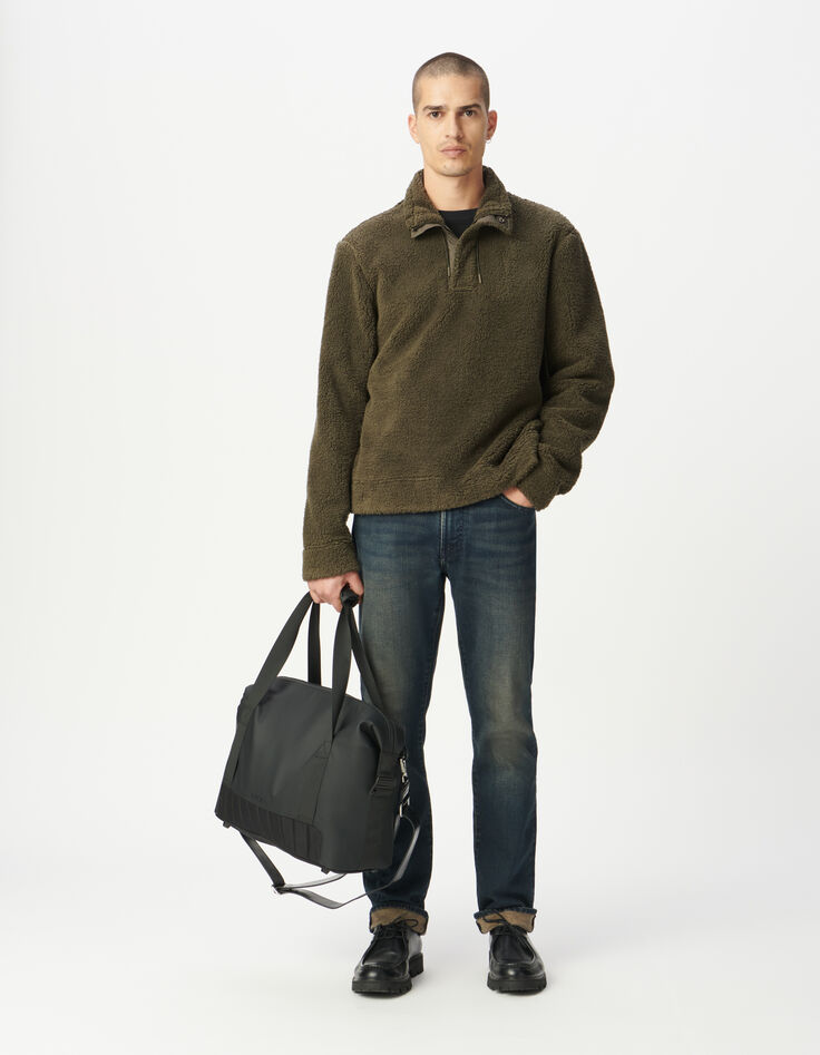 Men’s khaki sherpa knit sweatshirt with zipped neck-5