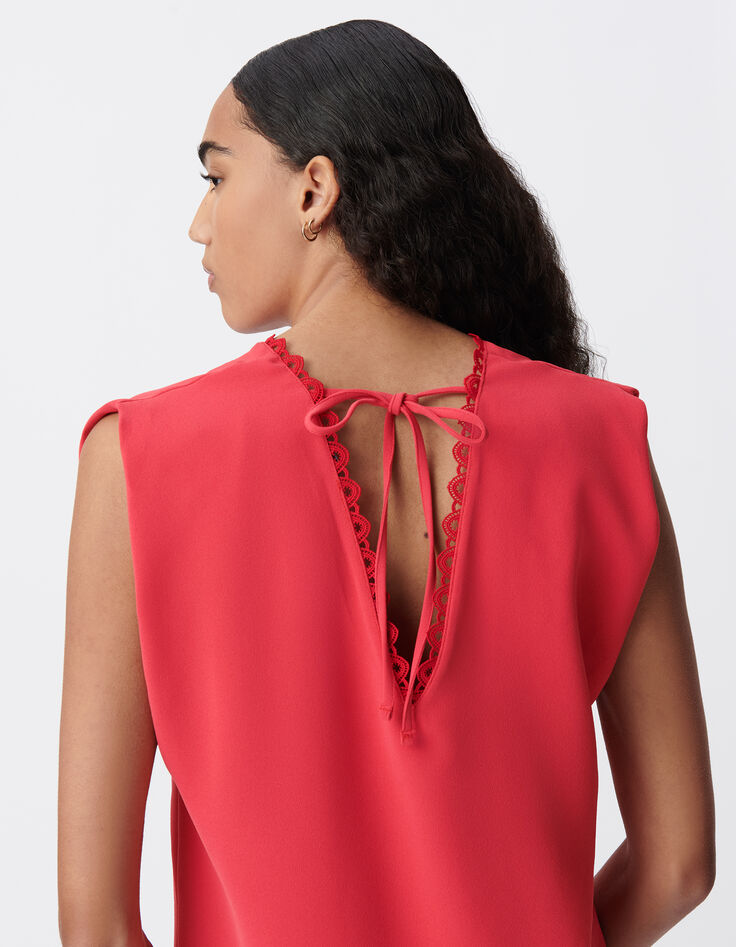Vestido rojo de mujer con cuello en V-5