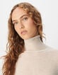 Pull col roul&eacute; blanc tricot fin c&ocirc;tel&eacute; 100% laine Femme-4