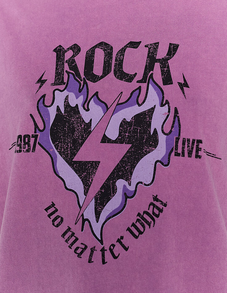 Tee-shirt en coton rose délavé visuel message rock-4