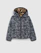 Girls&rsquo; navy tattoo print and gold reversible padded jacket-1