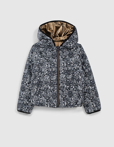 Girls&rsquo; navy tattoo print and gold reversible padded jacket - IKKS
